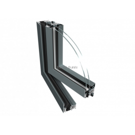 Alumīnija logi un balkona durvis - Ponzio PE60 loga trīskameru profila savienojuma paraugs ar stikla paketi 3D skatā