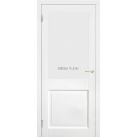 Priedes masīvkoka iekšdurvis LINDA ar gruntētu apdari un lielu stikla pildiņu durvju augšdaļā, sagatavotas individuālai krāsošanai vai apdarei.