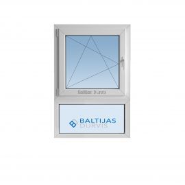 PVC logs ar divām stikla daļām vienu virs otras un veramu augšējo loga daļu. Logs piemērots 119. projekta kāpņutelpām.