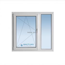 Balts PVC logs 1450x1420 mm ar diviem stiklojumiem, ideāli piemērots lietuviešu projekta ēkām.