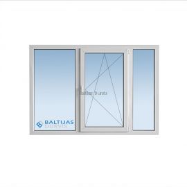 Trīsdaļīgs PVC logs ar vienu veramu vidējo loga daļu un divām fiksētam loga daļām. Logs piemērots 467. sērijas ēkām.