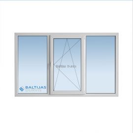 Trīsdaļīgs PVC logs ar veramu vidējo loga vērtnes daļu un fiksētām malējām loga daļām. Logs piemērots 602. sērijas ēkām.