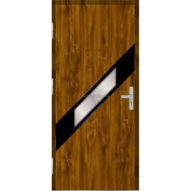 Siltas un kvalitatīvas ārdurvis mājai. Durvis zelta ozola tonī ar moderniem dekoratīvu stikla elementu.