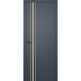 Melni matētas iekšdurvis CITY 1 SUPREME ar vertikālām zeltītām akcenta līnijām durvju malā.