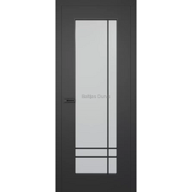 Iekšdurvis SOHO 2 SUPREME  melnā krāsā ar matētu stikla pildiņu un melniem dekoratīviem līstojuma elementiem.