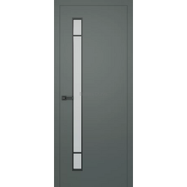 Iekšdurvis SOHO 4 SUPREME pelēkā krāsā ar dekoratīvu matētu stikla elementu.