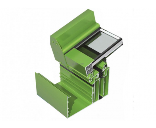 Alumīnija Fasāžu Sistēmas - Ponzio 152 WG savienojuma paraugs ar stikla paketi 3D skatā