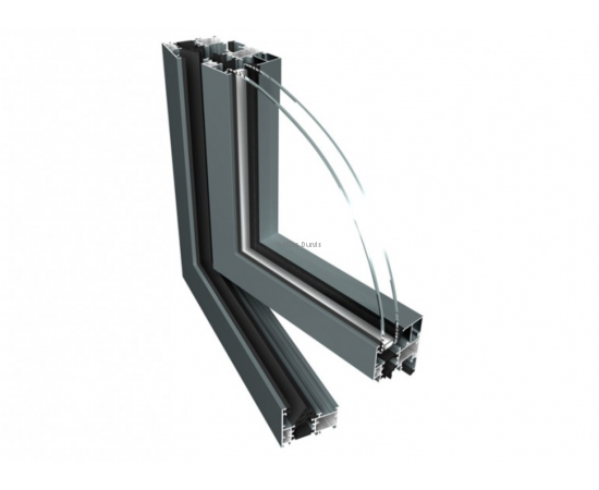 Alumīnija logi un balkona durvis - Ponzio PE60 loga trīskameru profila savienojuma paraugs ar stikla paketi 3D skatā