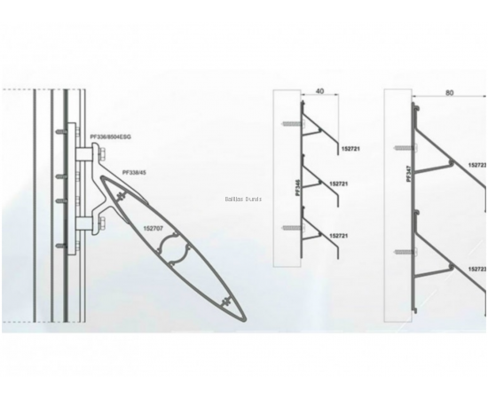 Alumīnija Fasāžu Sistēmas - Ponzio SUN PROTECT detalizācija griezumā ar izmēriem