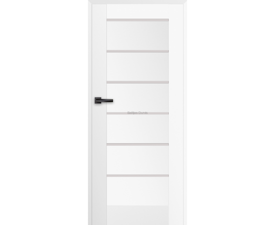 Durvis MIRANDA ar baltu matētu apdari un horizontāliem stikla elementiem, kas apvieno dabiskumu un praktiskumu.