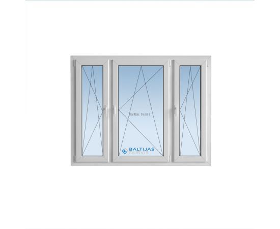 Balts PVC logs ar trīs sekciju stiklojumu un trīs veramām loga daļām. Logs piemērots lietuviešu projekta vecā tipa ēkām. Balts PVC logs ar trīs sekciju stiklojumu un trīs veramām loga daļām. Logs piemērots lietuviešu projekta vecā tipa ēkām.