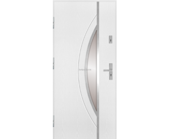 Siltas un kvalitatīvas ārdurvis mājai. Durvis baltā tonī ar dekoratīvu stikla elementu.