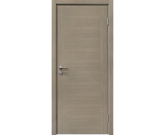 TORINO-L ECO finierētas durvis ar gludu, pelēkbrūnu apdari – ideāli piemērotas mājām ar dabīgu interjeru.