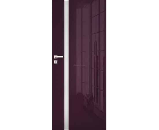 Iekšdurvis Vetro D2 violetas glancētas ar matētu vertikālu stikla elementu.