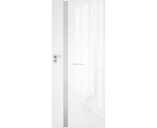 Iekšdurvis Vetro D2 baltas glancētas ar matētu vertikālu stikla elementu.