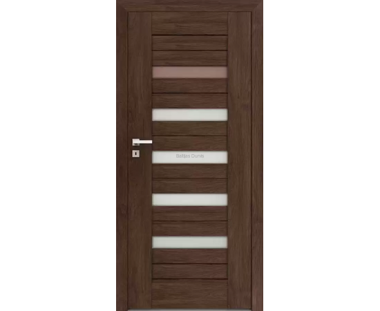 Iekšdurvis FOSCA DRE ar tumšu koka apdari un horizontāliem stikla akcentiem, kas piešķir telpai gaišumu.