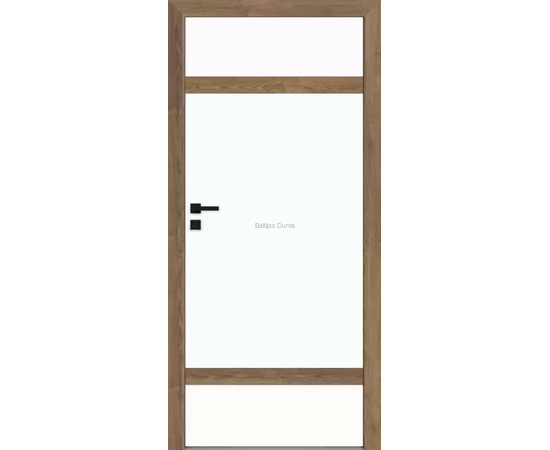 Durvis RIVIA DRE ar koka rāmja apdari un baltiem pildiņiem, kas piešķir telpai mūsdienīgu izskatu.