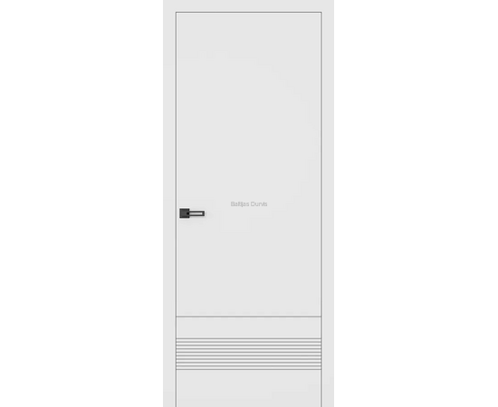 Baltas gludas durvis SOL 3 SUPREME ar tumšām horizontālām akcenta līnijām durvju lejasdaļā. Iekšdurvis piemērotas dažādiem interjeriem.