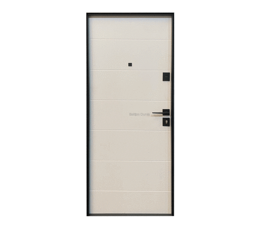 Metāla durvis baltā tonī ar skatu no telpas iekšpuses.