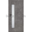 Iekšdurvis DECO DRE ar pelēku industriālu apdari un vertikālu matētu stikla pildiņu gaismas caurlaidībai.